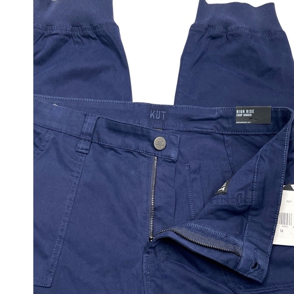 Kut From The Kloth Jogger Pants High Rise Crop Cargo Pockets Zip Ankles Blue 14 - Picture 3 of 16